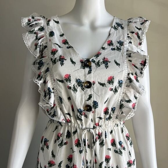 Olivaceous Floral Ruffle Cinched Sleeveless Dress - S - Picture 4 of 8